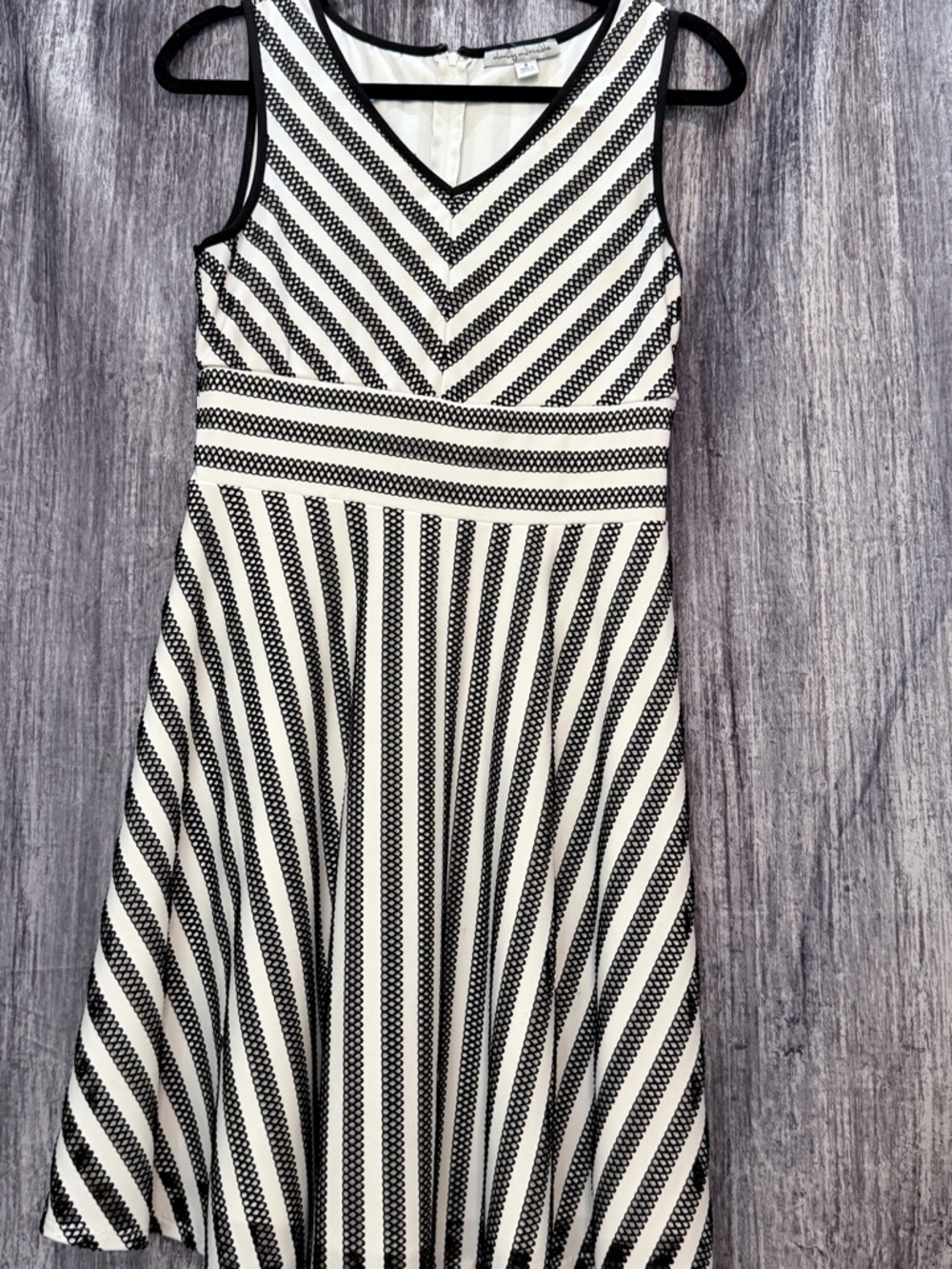 Danny & Nicole Black and White Striped Sleeveless Fit-and-Flare Dress